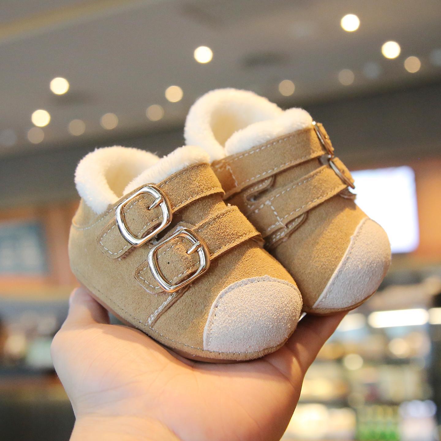 冬季加绒勃肯0-2岁婴幼儿男女宝宝防滑软底加绒保暖百搭学步鞋