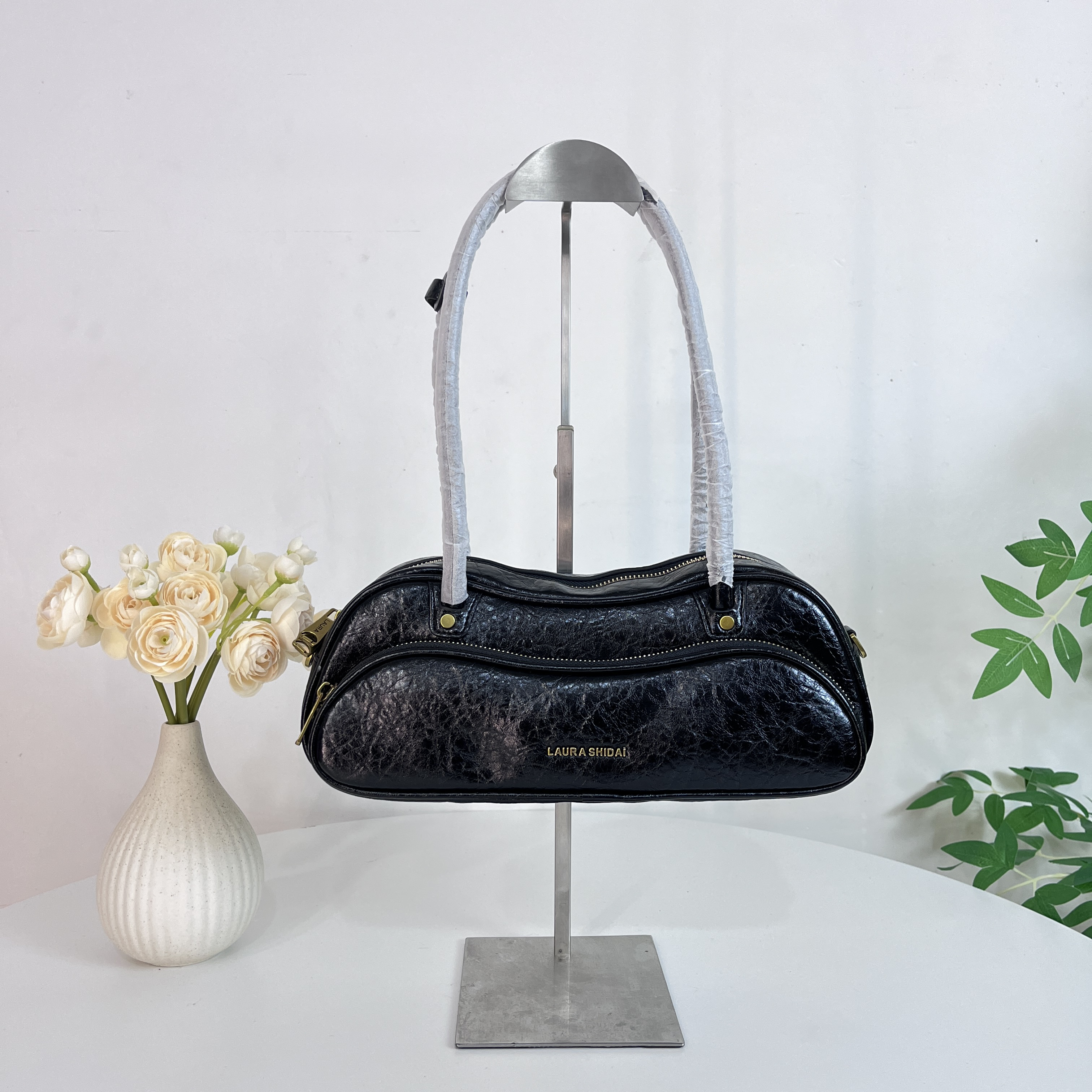 劳拉·时黛黑色简约轻奢时尚百搭双根女包