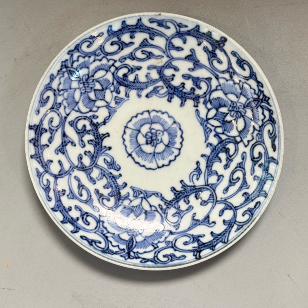 德化 青花缠枝莲纹盘  直径13