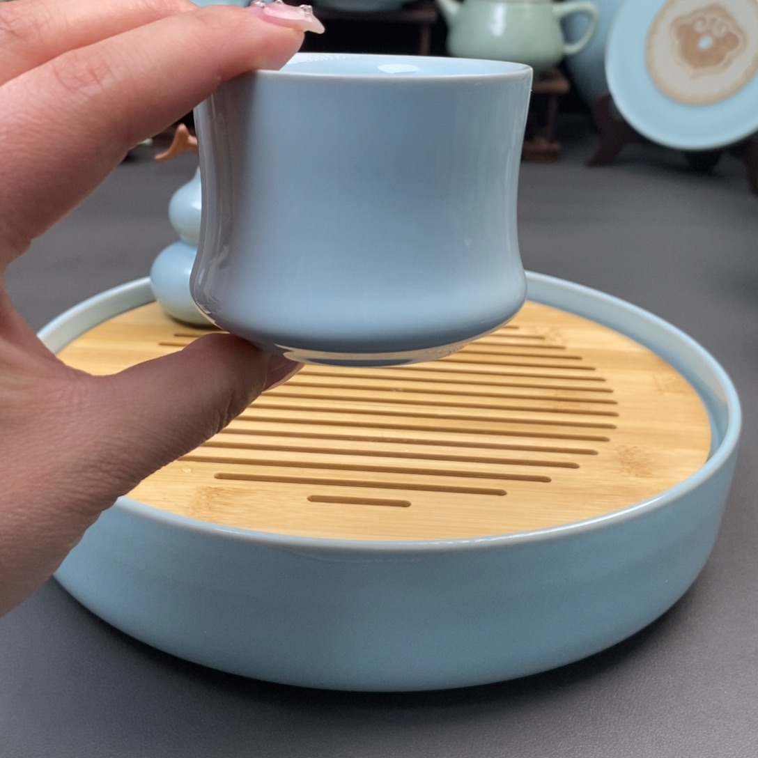 瓷片新年福利月白全手工主人杯微微瑕简包装