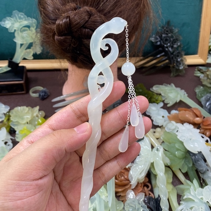 蛇纹石玉发饰未镶嵌小****>