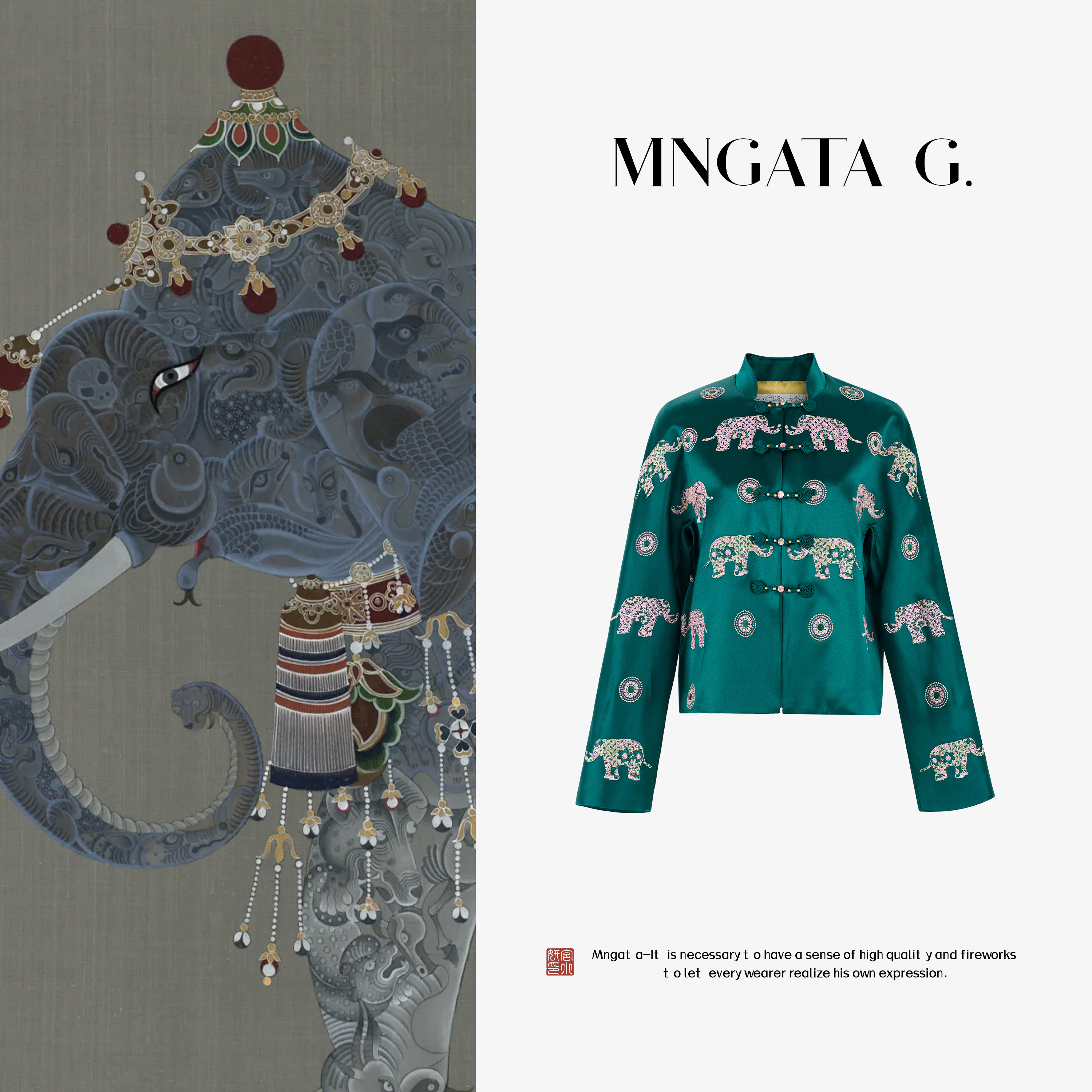 MNGATA G.宫小妍【中式·绿粉象】醋酸秋冬新中式国风外套5052679