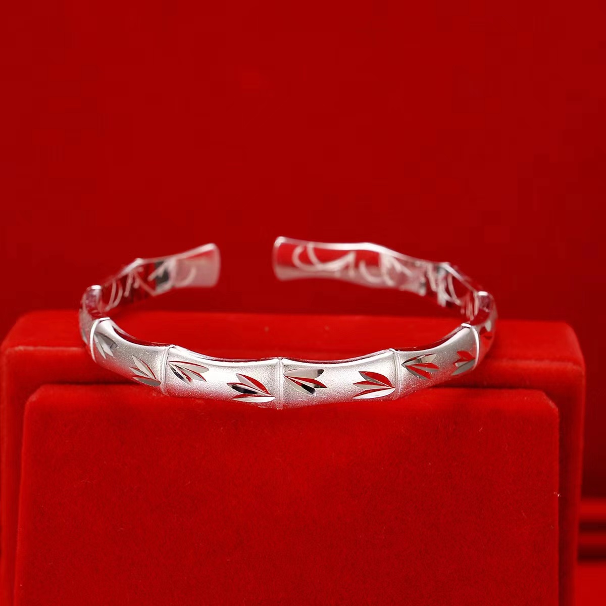 足银手镯 竹节手镯气质时尚实心磨砂亮面光面节节高升女士