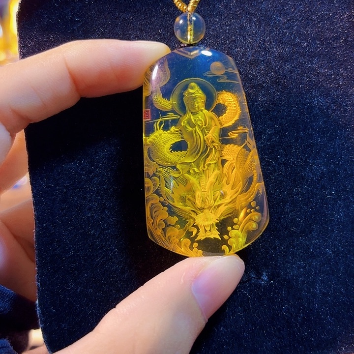 未镶嵌蓝珀珠宝奇石墨西哥蓝珀玉龙观音