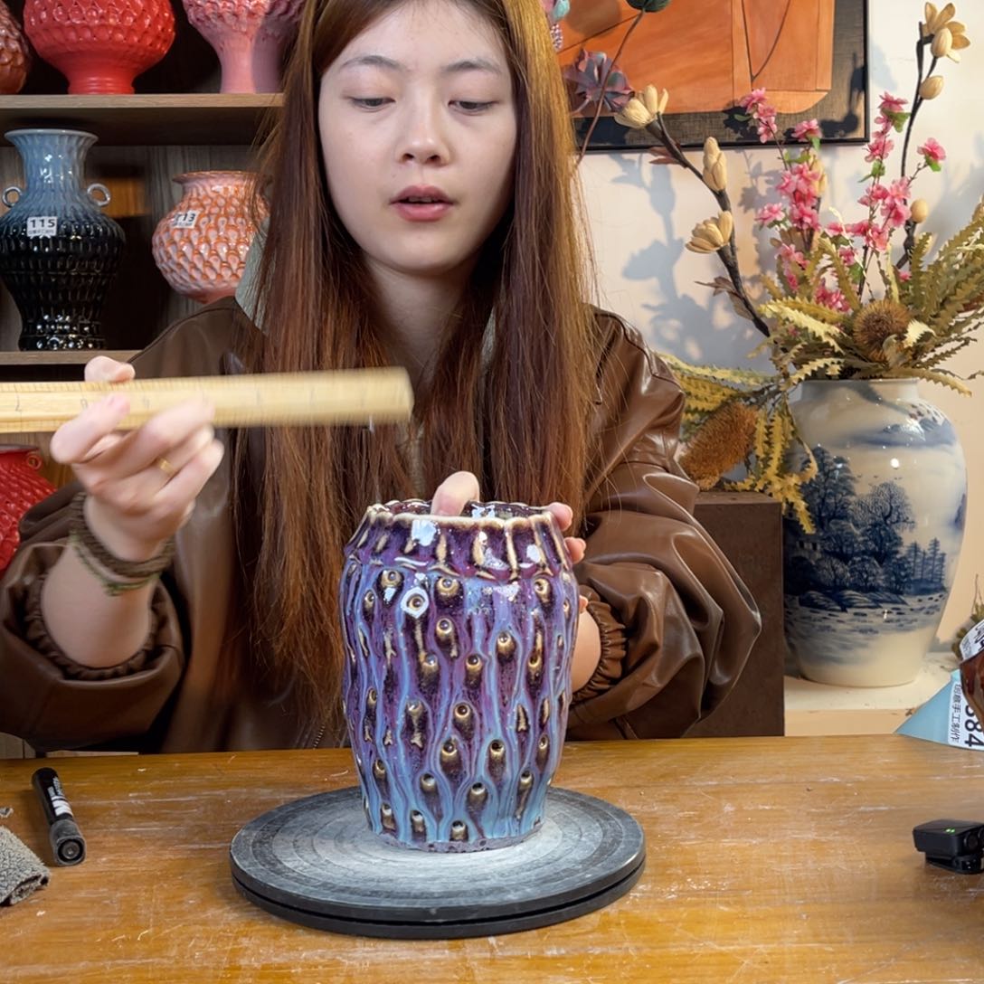 摆件陶瓷花瓶高16.5口8.5微瑕盘泥