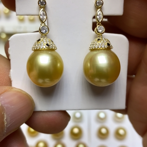 银S925镶嵌海水珍珠耳饰