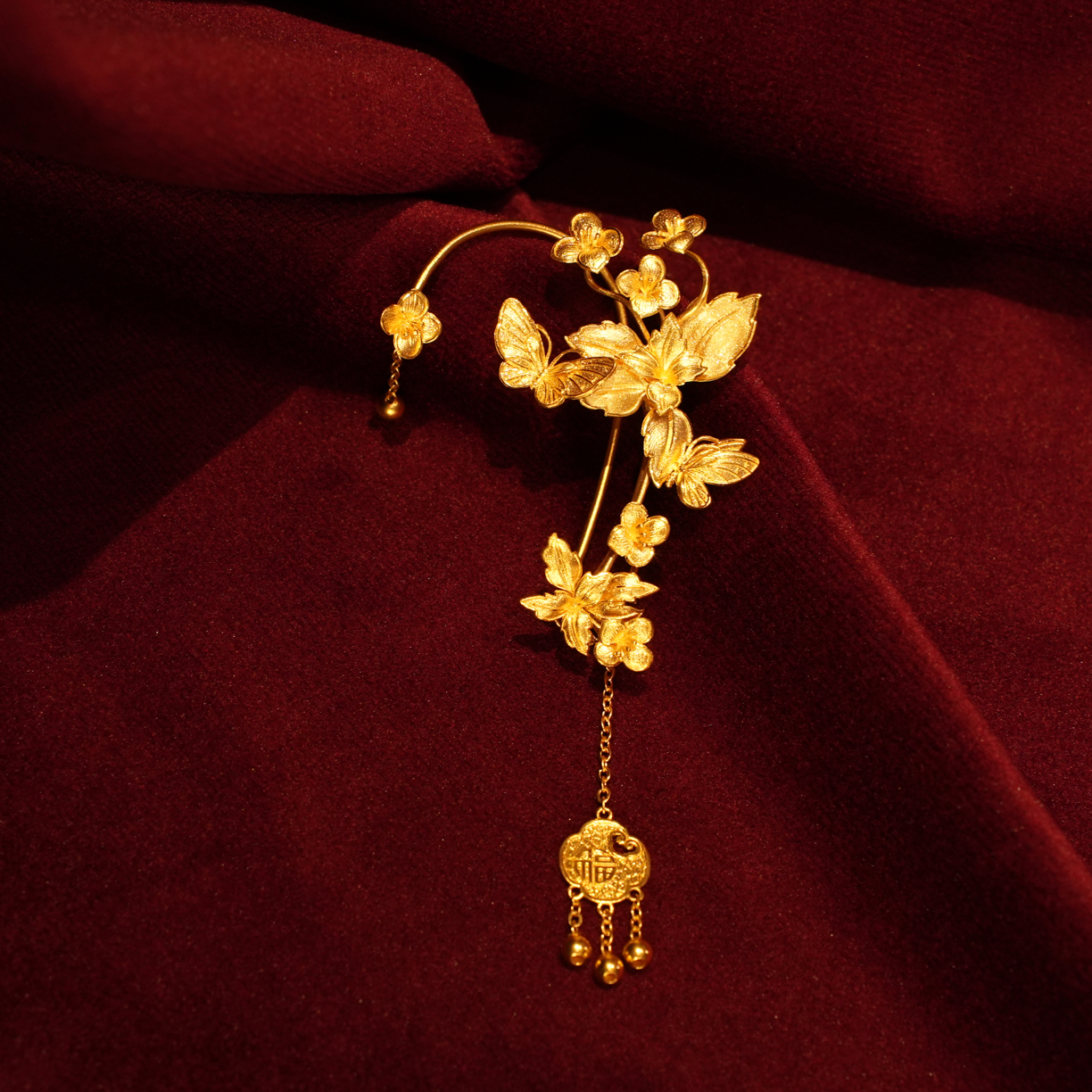 鳳喆古法篆刻花朵耳挂