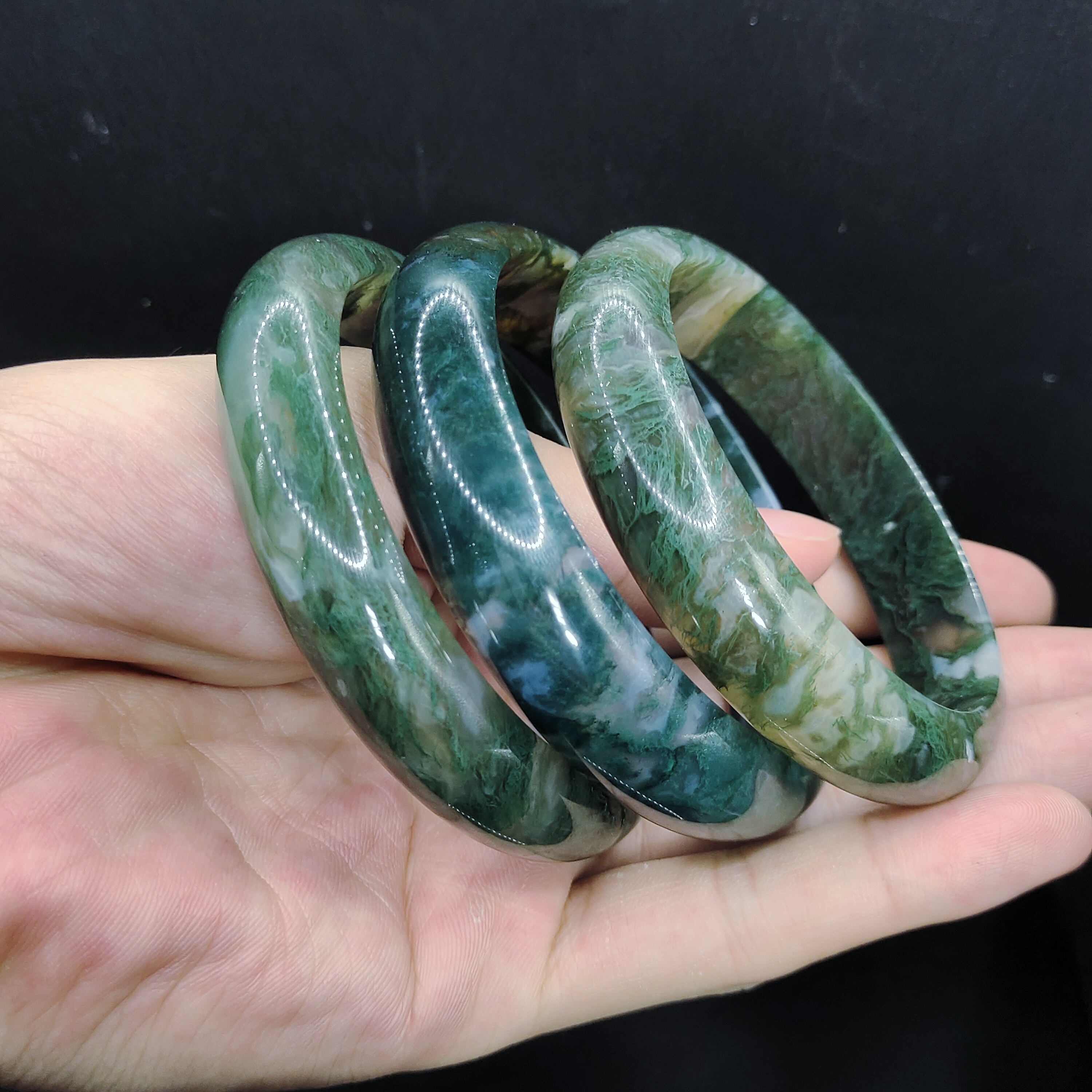 【李想精选】水草玛瑙宽条手镯【多样性发其一】52-63mm