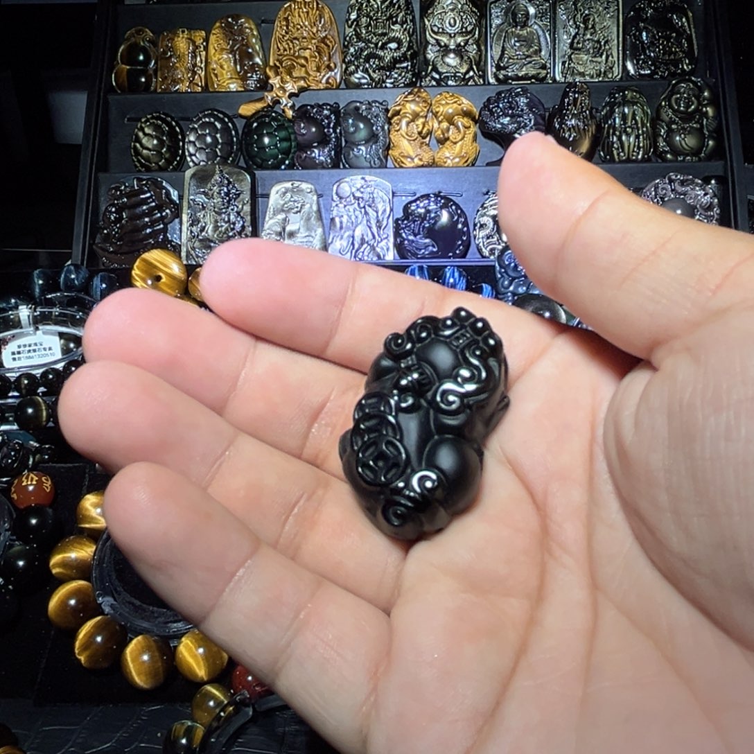 未镶嵌黑曜岩手链玖*天然乌金黑曜石中号4公分貔犰