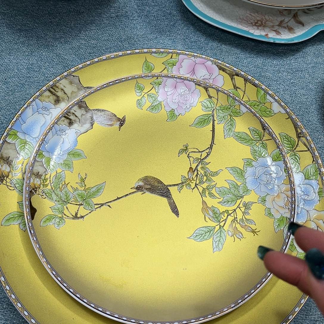 瓷片琴瑟和鸣果盘一个微瑕