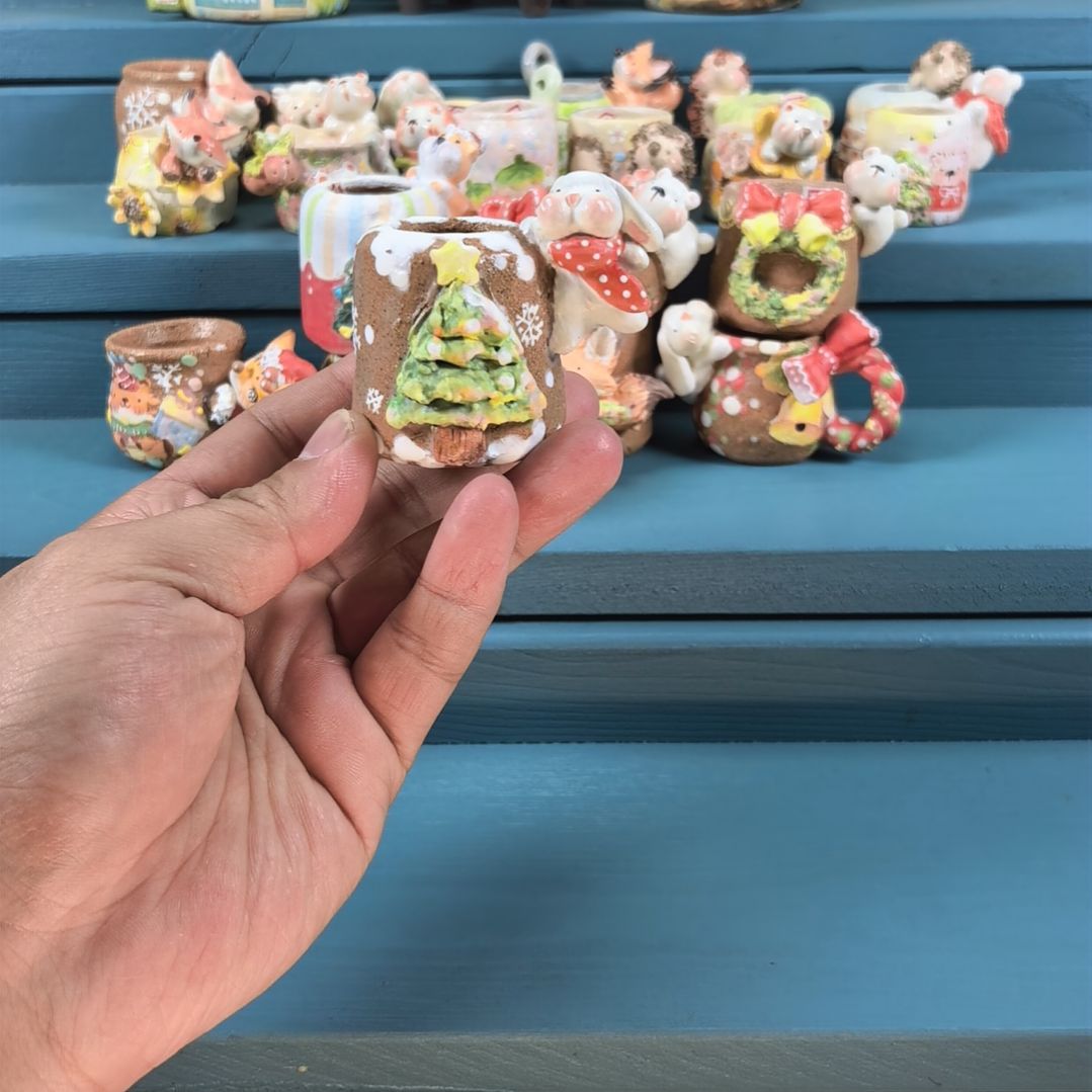 甜***C圣诞 小兔子  手绘多肉花盆