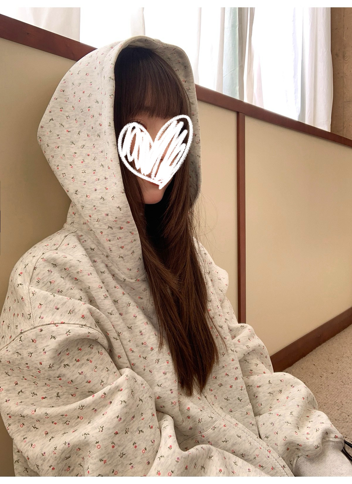 韩系小碎花满印长袖连帽卫衣女秋冬季气质休闲宽松显瘦帽衫外套