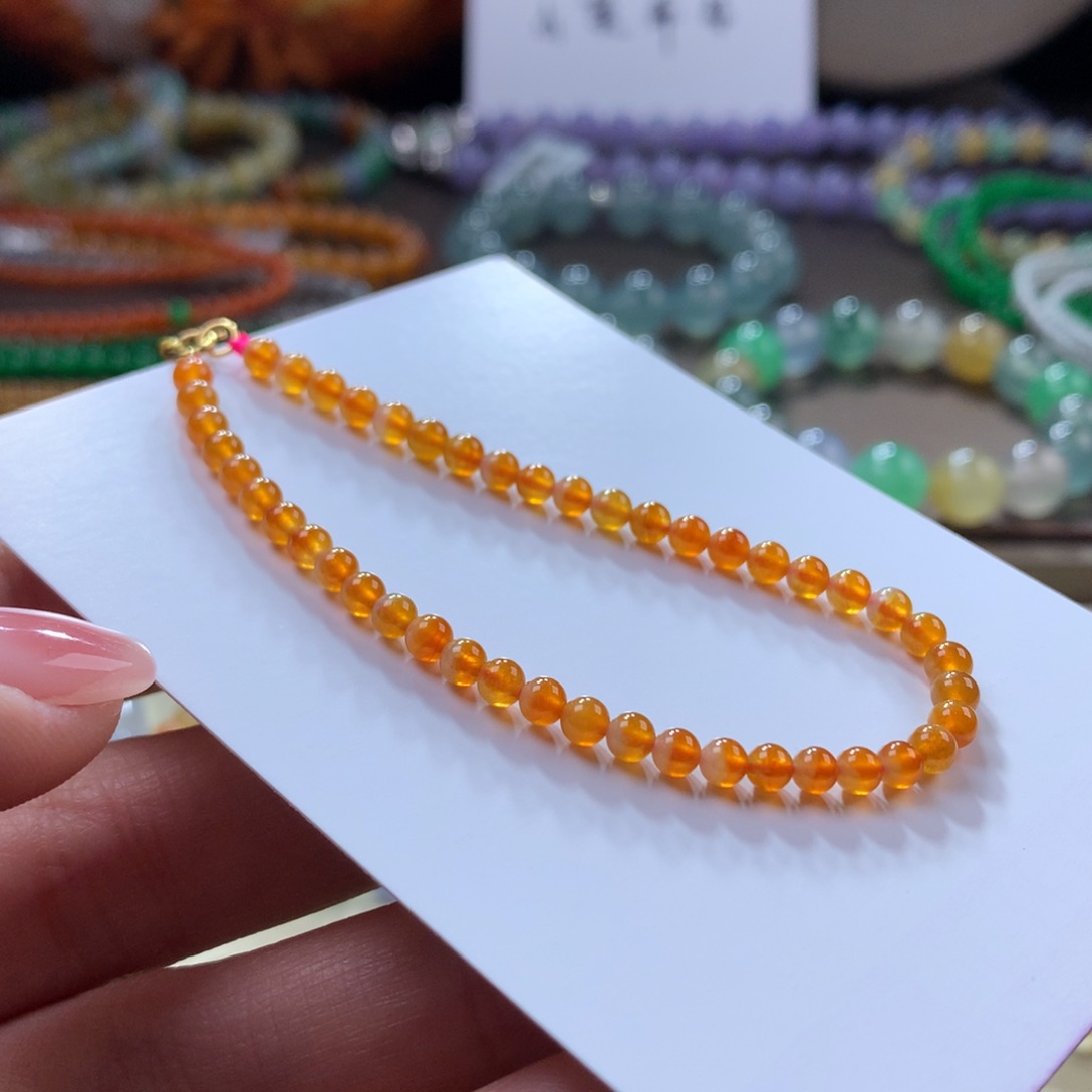 翡翠手链未镶嵌冰橘黄卡3.5