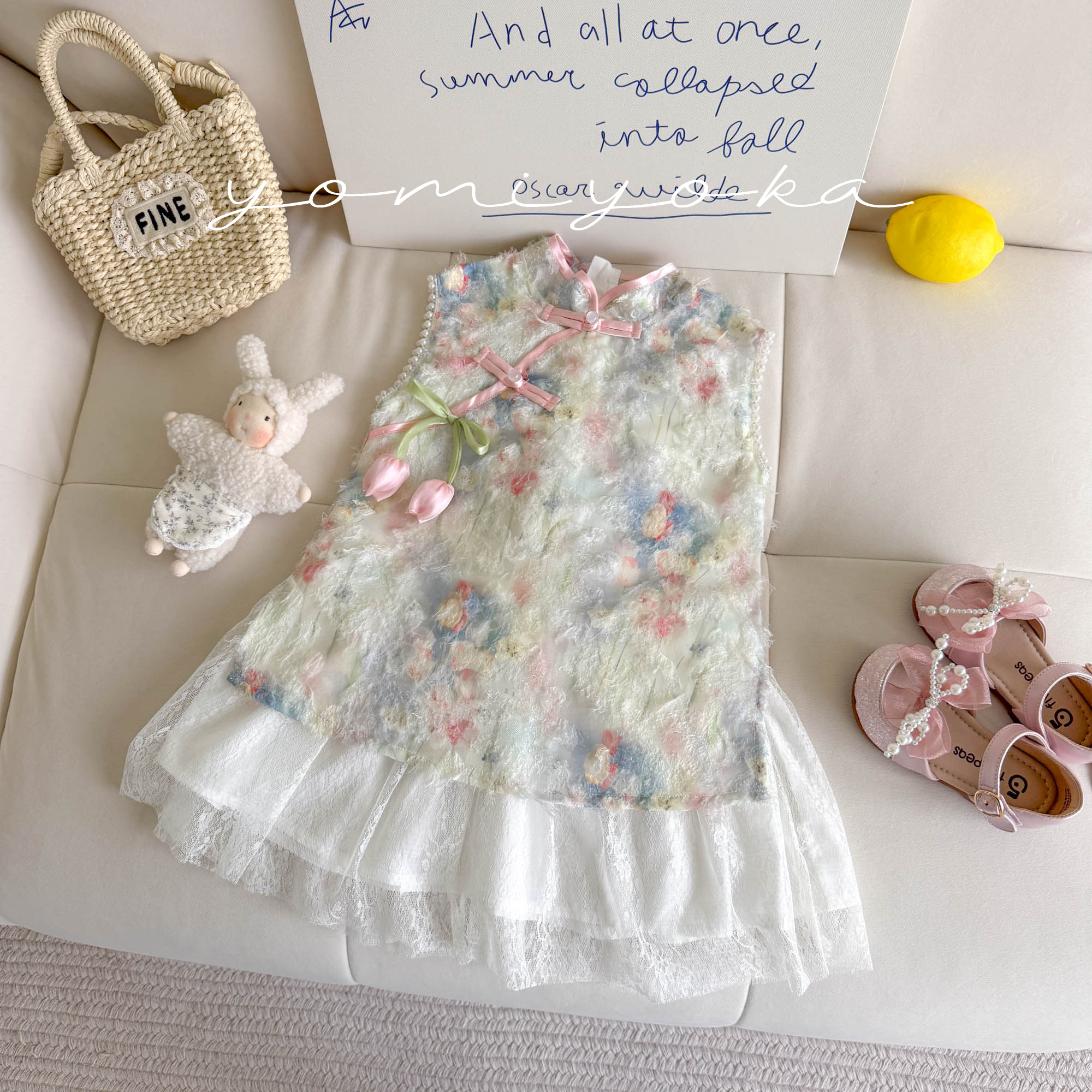 【现货】252-优米优卡-童装2025夏季新款刺绣花朵无袖连衣裙-252090