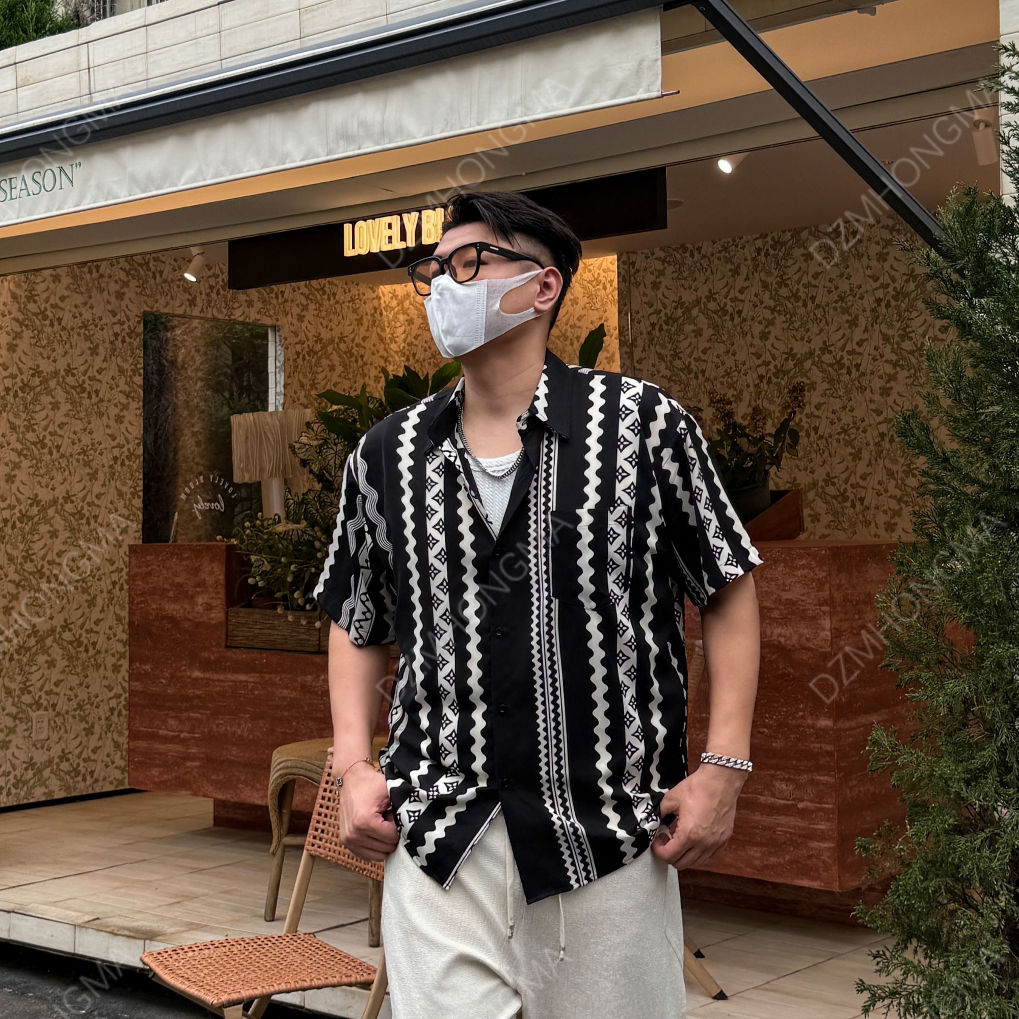 DAZHONGMA 冰丝男短袖薄款衬衣休闲透气宽松夏季冰丝竖条纹衬衫