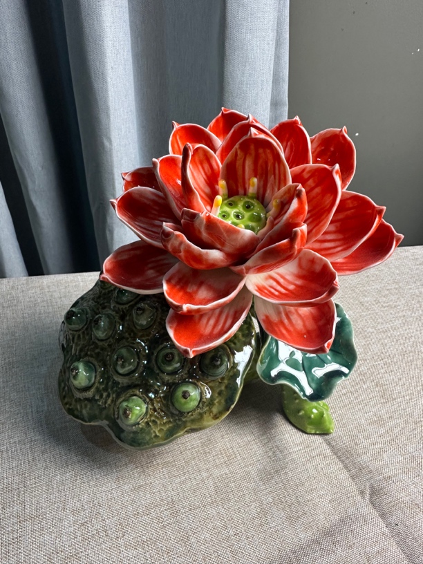 《好运连连》长20*高20石湾手工陶瓷莲蓬荷花纯手工创意中式玄关