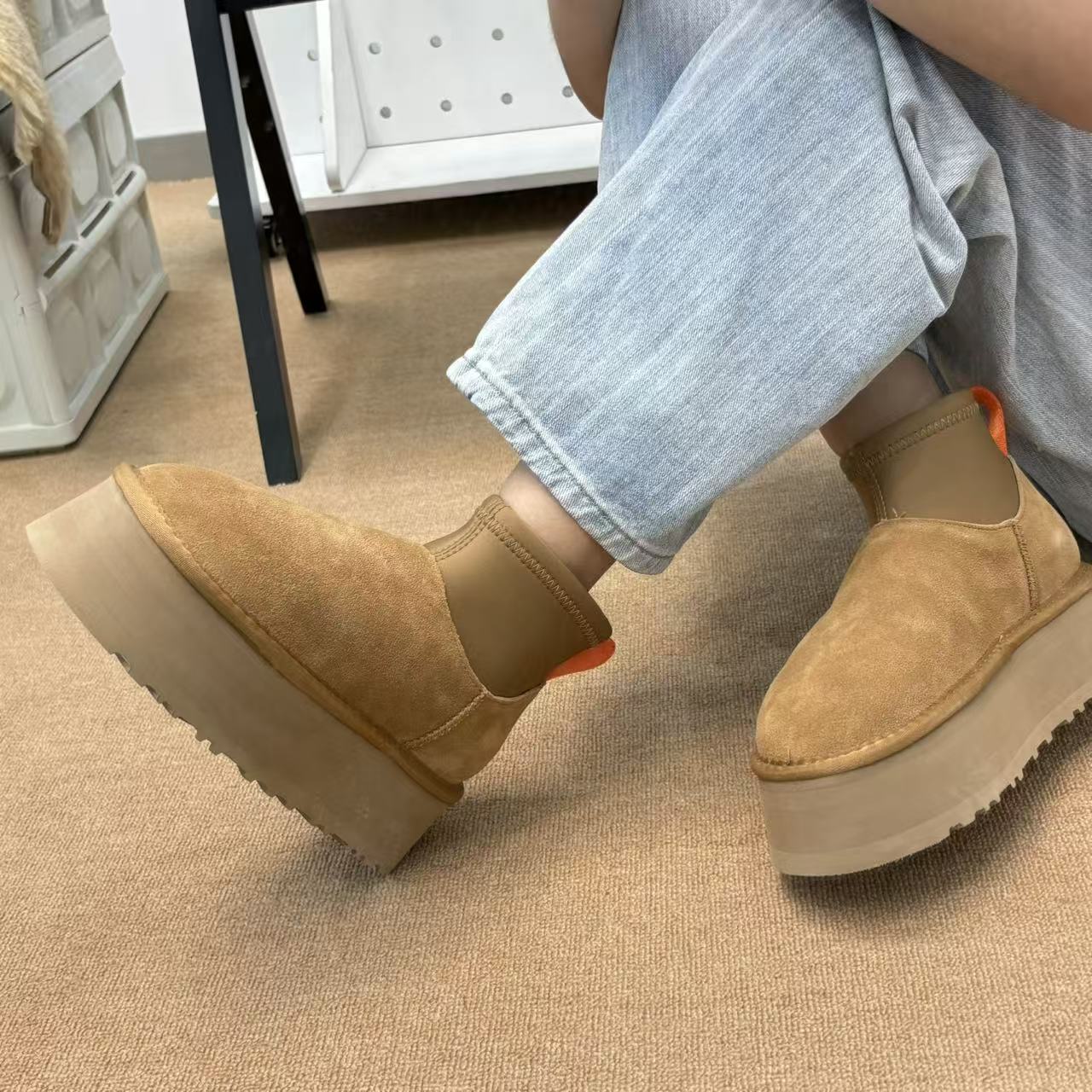 2025新款雪地靴厚底短筒迪普靴弹力袜真皮真毛时尚百搭冬季