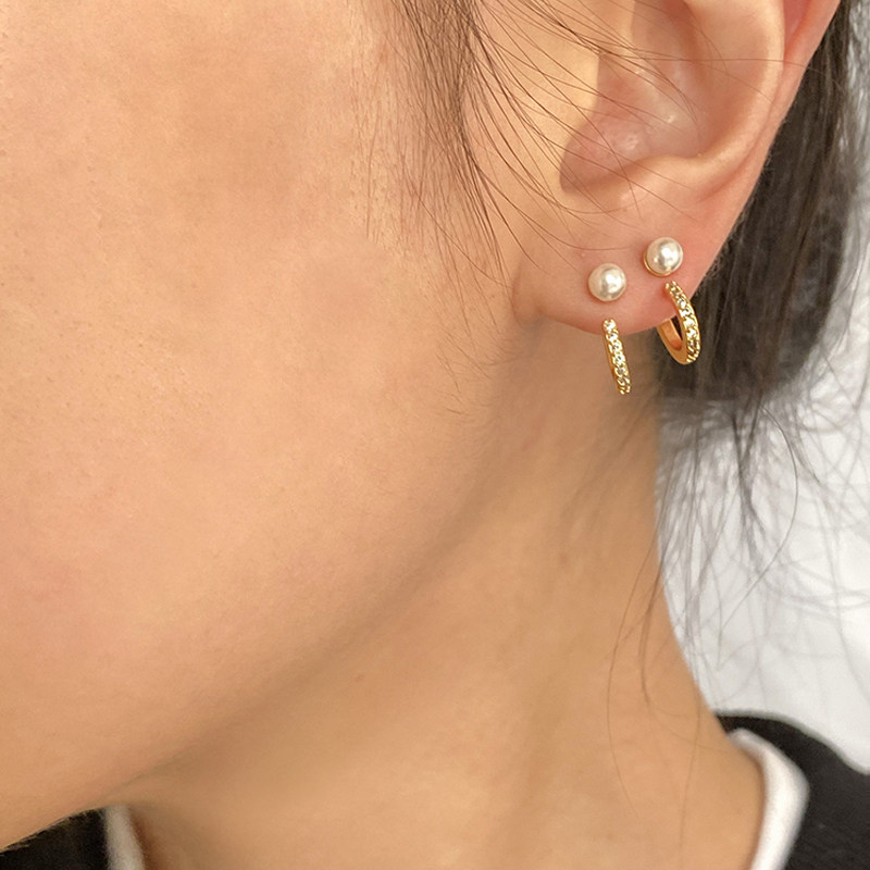 铜合金仿珍珠耳饰 k1566 全钻小耳钉素圈耳环女精致微镶锆石耳环