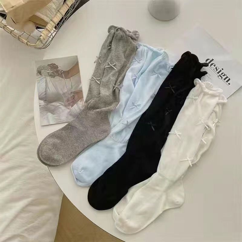 jk过膝无骨洛丽塔袜子女白色袜子小腿堆堆袜秋天蝴蝶结芭蕾透气袜