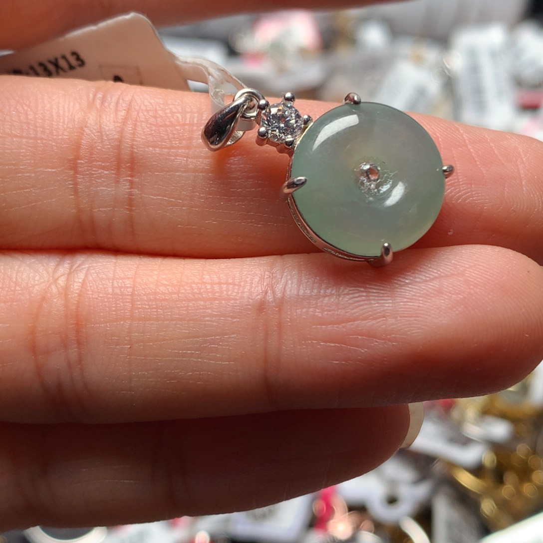 翡翠戒指银S925镶嵌天然翡翠吊坠