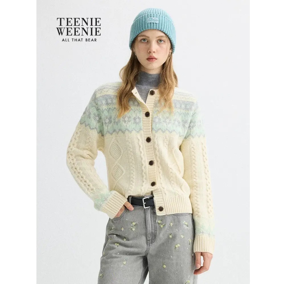 Teenie Weenie小熊女装2025冬新款TTCK254VC7B费尔岛开衫毛衣