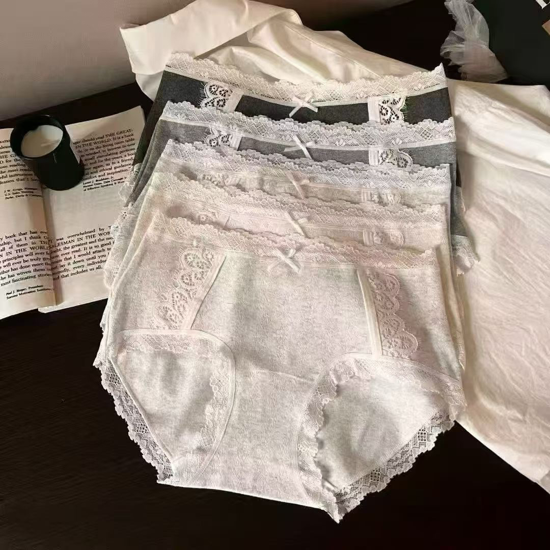 　棉柔优品【5条装】6971女士中腰蕾丝拼接蝴蝶结纯棉三角内裤秋款