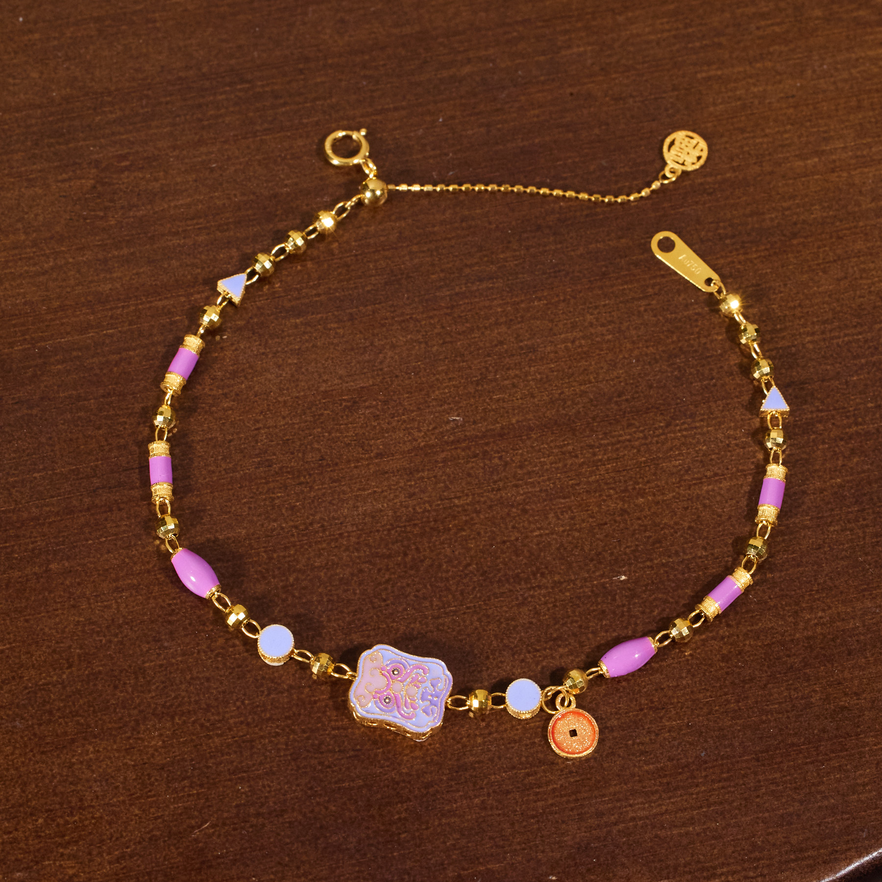 【歪歪】（素金）扎基手链*18K镶嵌N7942