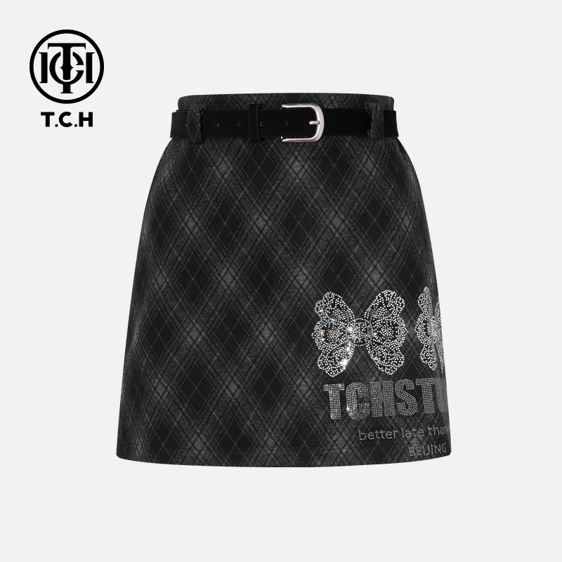 年终大促款TCH烫钻工艺时尚休闲百搭秋冬半身裙女T75C22E1022