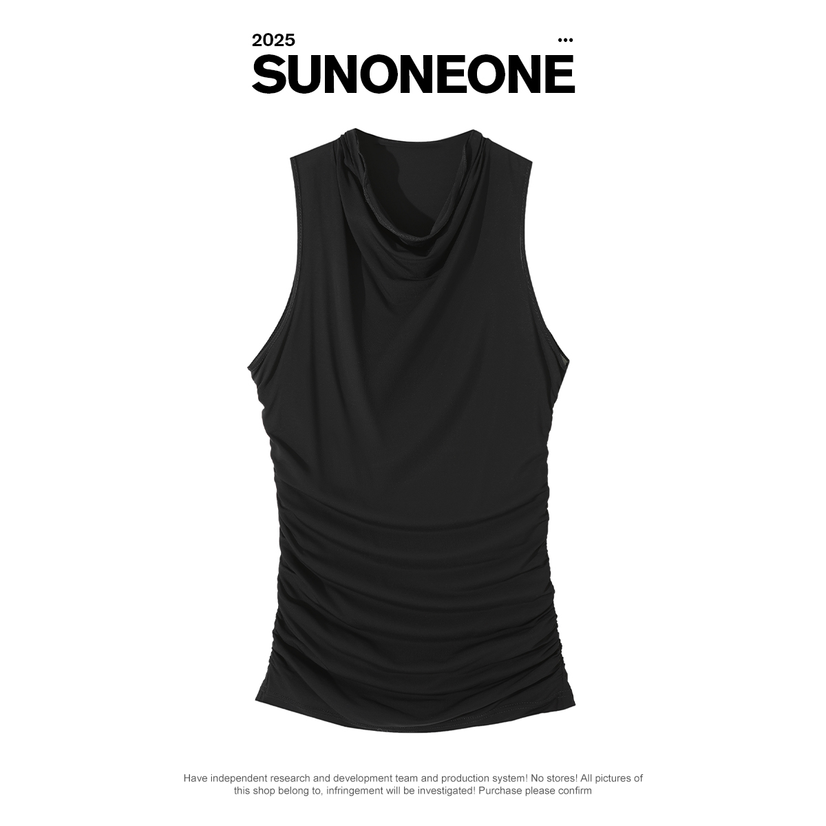 SUNONEONE 黑色修身小众荡领背心上衣女秋季休闲打底上衣H0850D