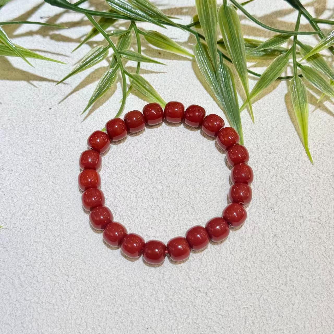 【小民】素款柿子红单圈卡8*9+老型珠手串CS190