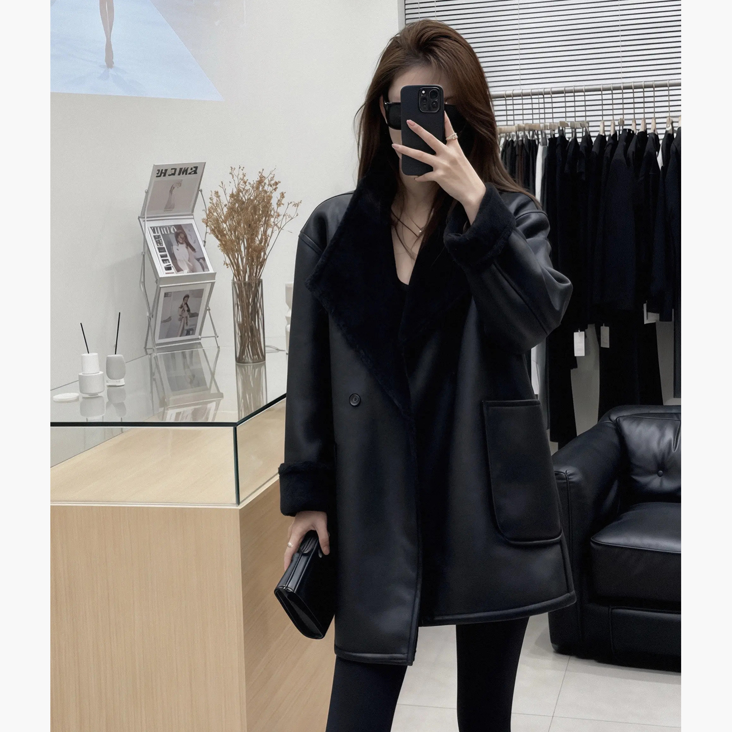 时髦洋气质复古风设计感翻领皮毛一体外套女2025秋冬新款保暖上衣