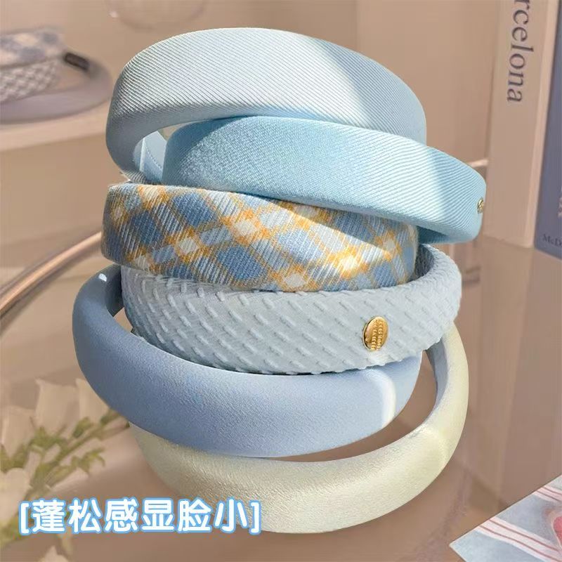 蓝色高颅顶海绵发箍2025网红新款百搭外出发卡女款压发头箍发箍