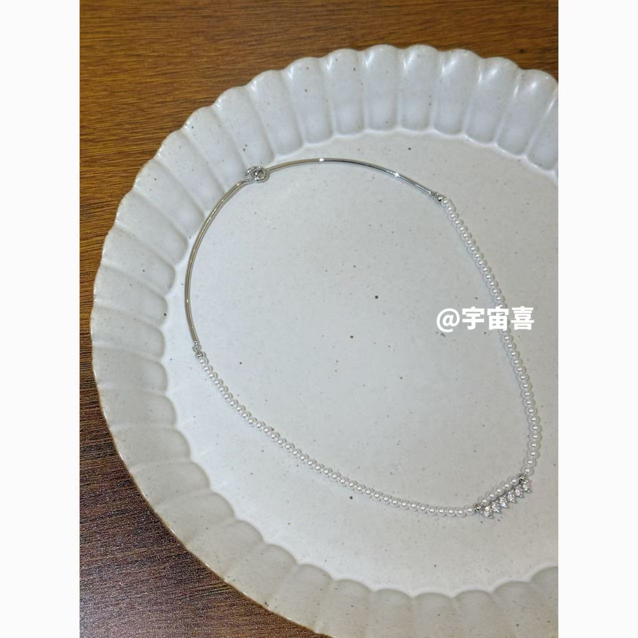 铜合金仿珍珠项链 I1-314【爱心鱼钩短链项链】