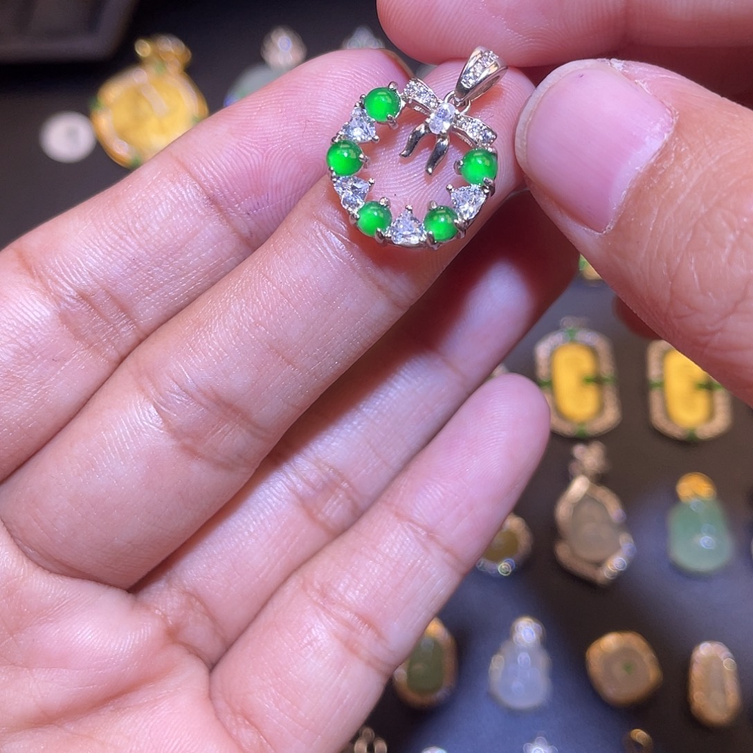 翡翠银S925镶嵌吊坠(不含链)