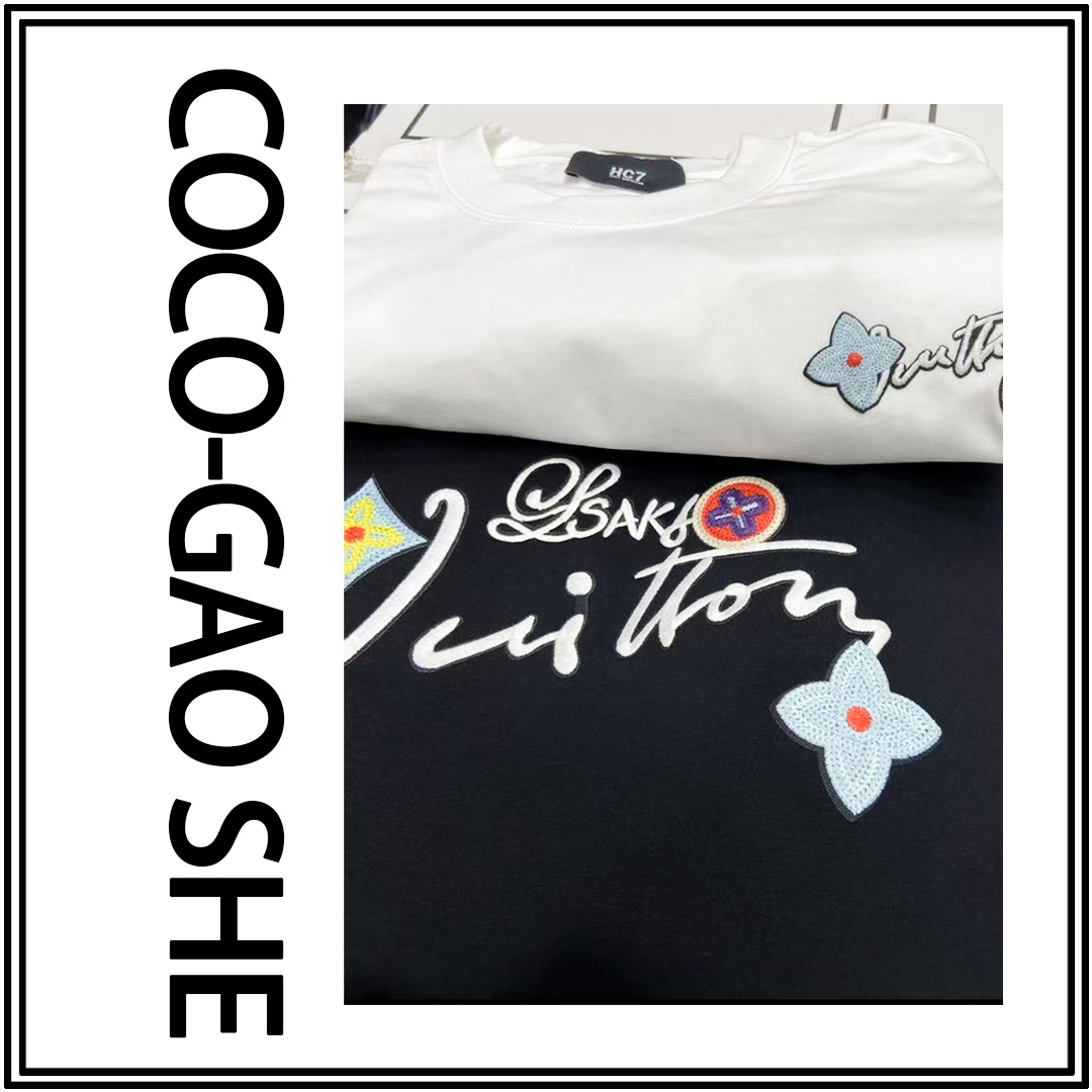 【15号链接-刺绣四叶十字花朵】夏季潮牌刺绣十字花朵宽松T恤1030