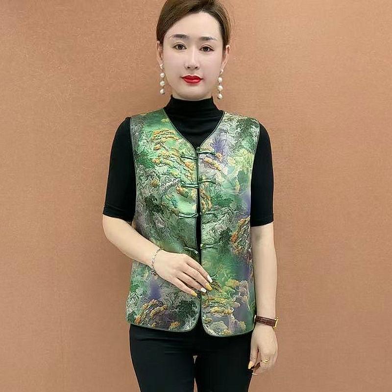 中式国风气质马甲时尚复古坎肩背心盘扣女装新款妈妈无袖上衣