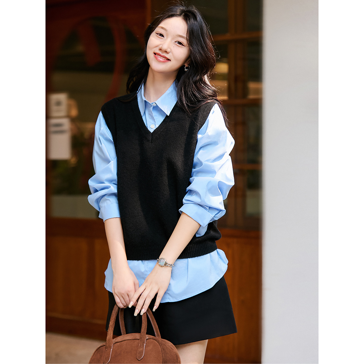 【晋阶马夹】意大利工艺 羊毛羊绒V领针织背心秋季ZZO865958AG