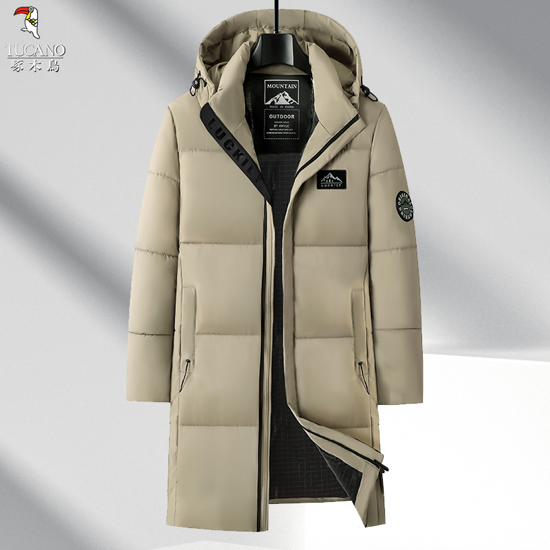 啄木鸟中老年服饰上装加厚棉衣男士保暖防风中长款连帽