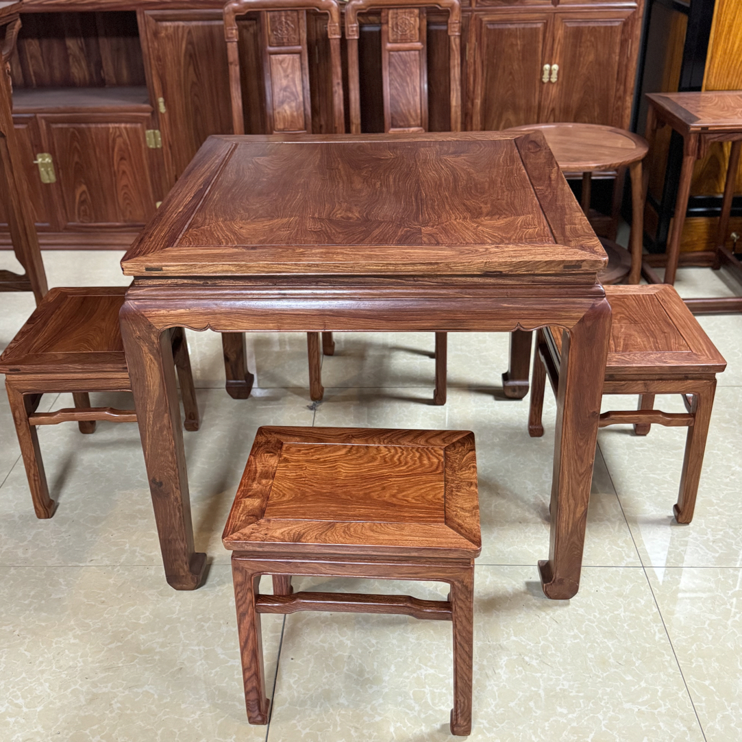刺猬紫檀八仙桌88@88@80高红木四方桌搭配马蹄凳家用餐桌吃饭桌
