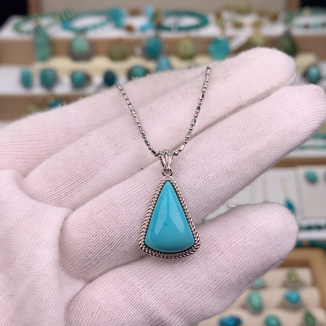 绿松石银S925镶嵌吊坠(赠链)