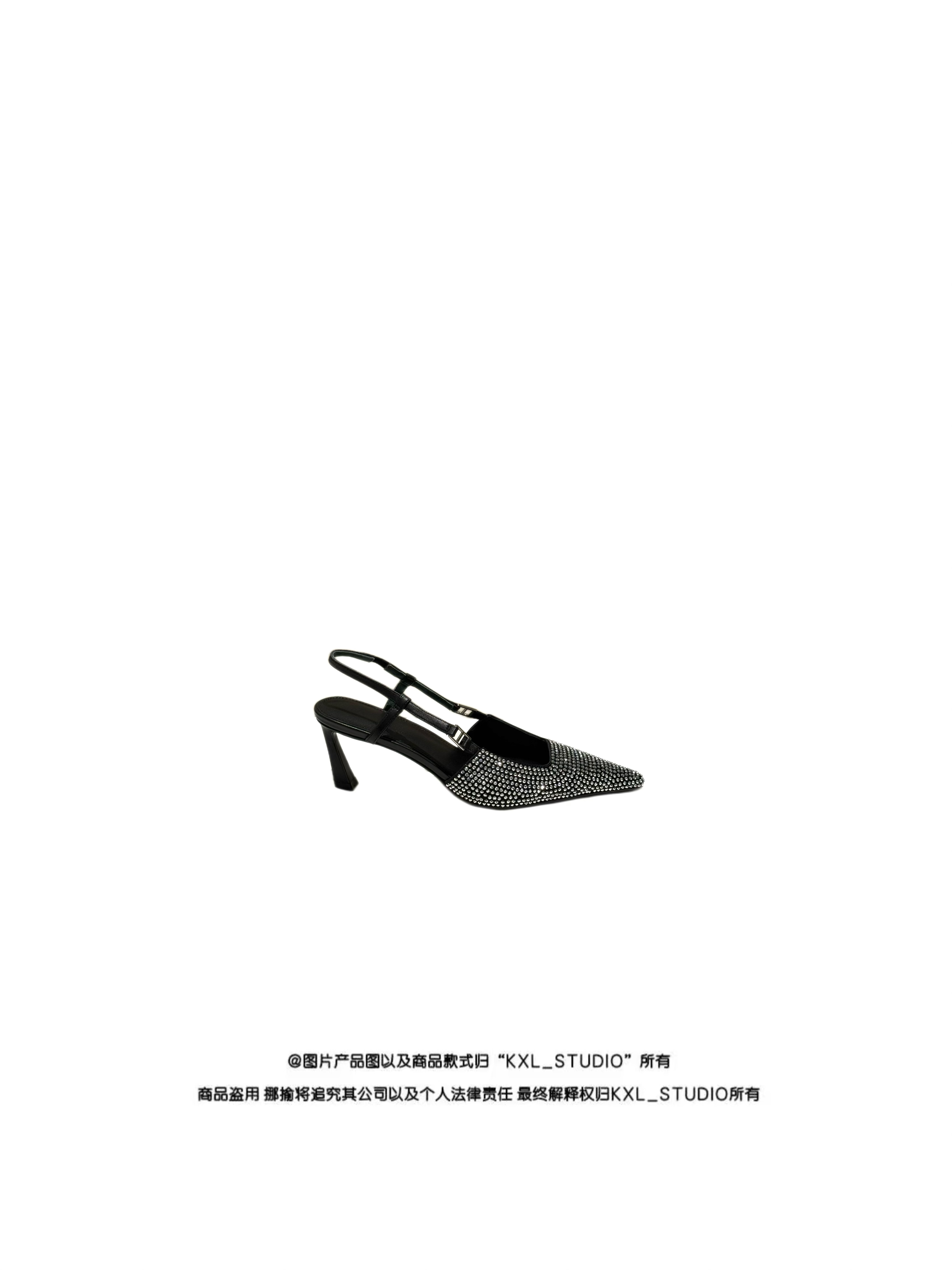 KXL-STUDIO 【KELE精选】巴洛克鎏光·真丝布尖头高跟凉鞋12572黑色