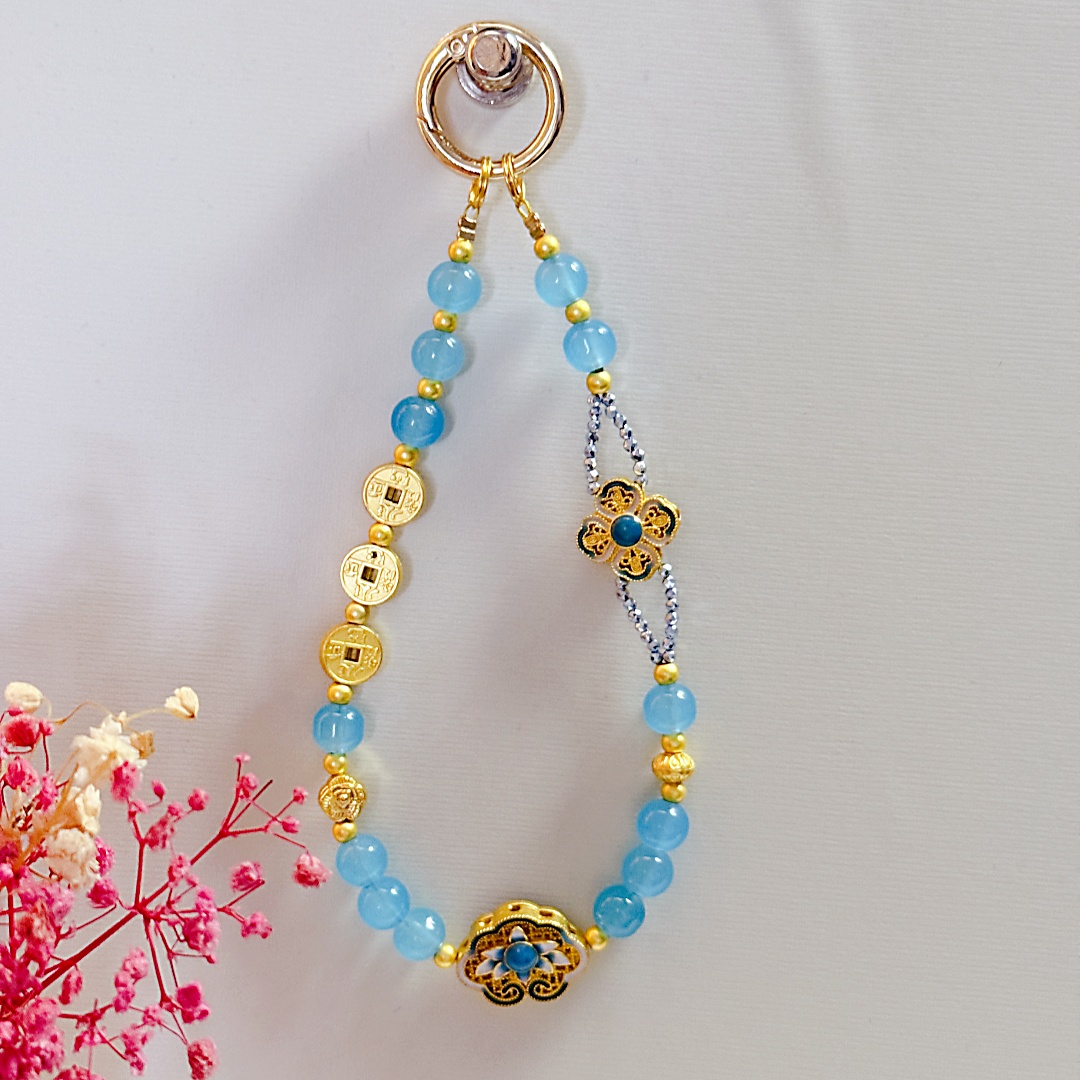 824新中式蓝色手机链女款手工短款防丢创意