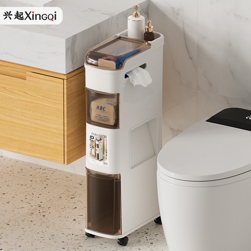 兴起日式卫生间夹缝柜自带垃圾桶浴室缝隙收纳柜马桶侧边储物窄柜