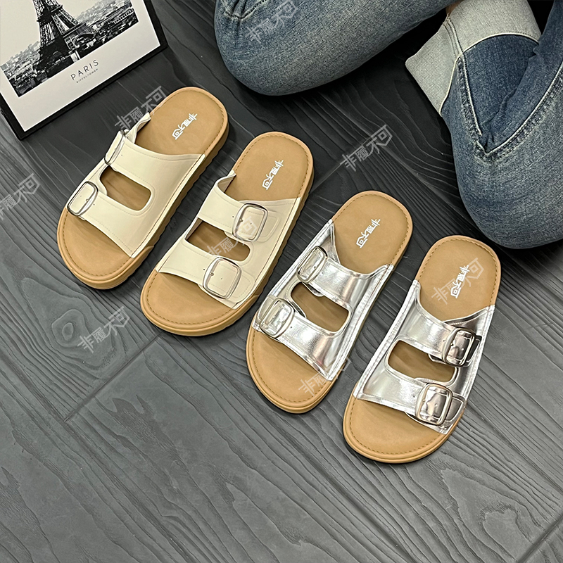 [非履不可]法式夏季舒适防滑气质鞋一字拖网红软底凉拖鞋外穿鞋子