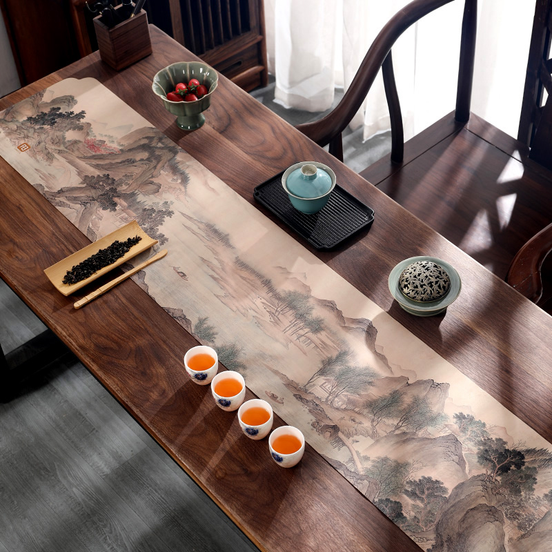 26*135CM 锦绒茶席轻奢中国风茶台布艺长条茶道防水茶巾垫子
