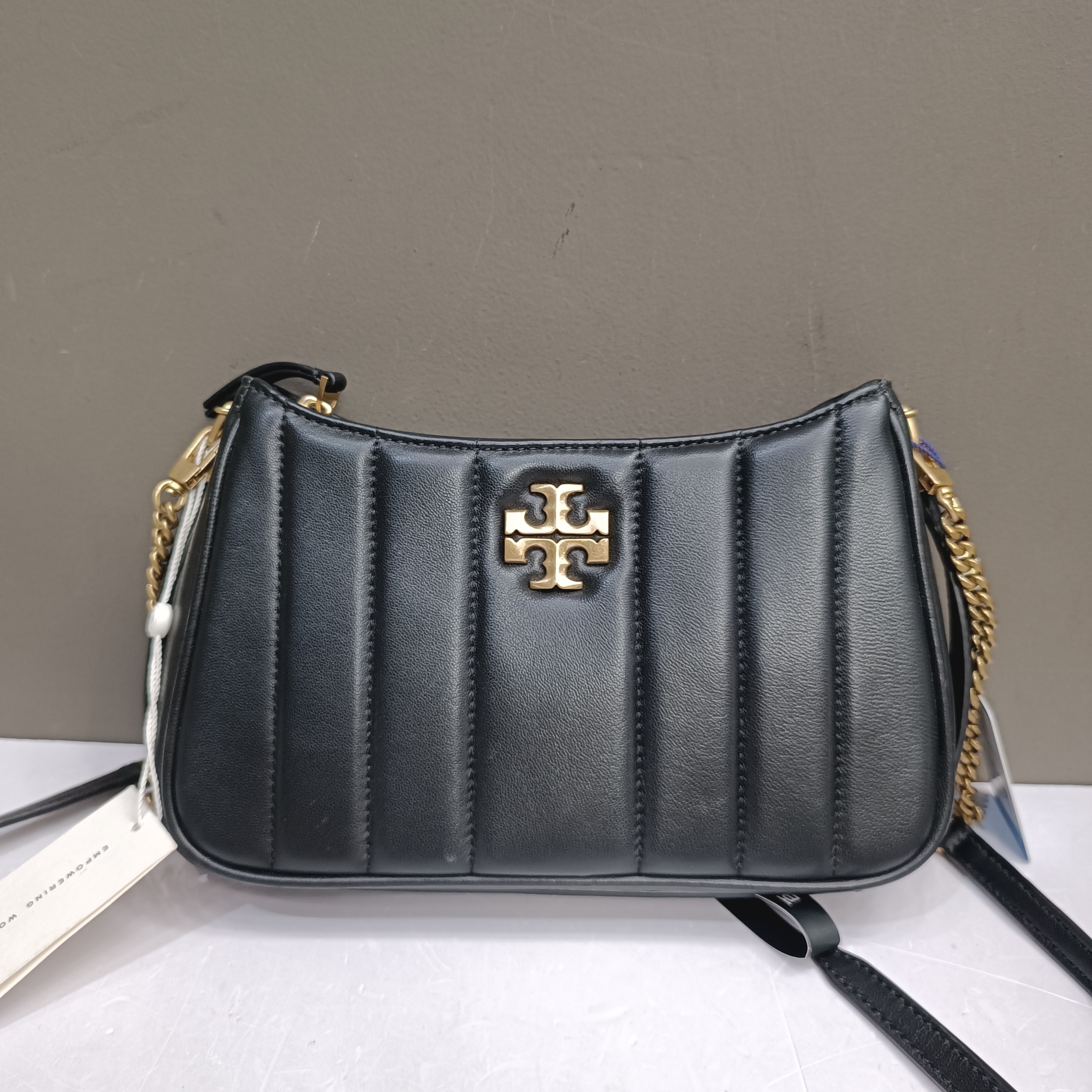 99新 TORY BURCH/汤丽柏琦 黑色女士包中号手提斜挎包S114  22*13