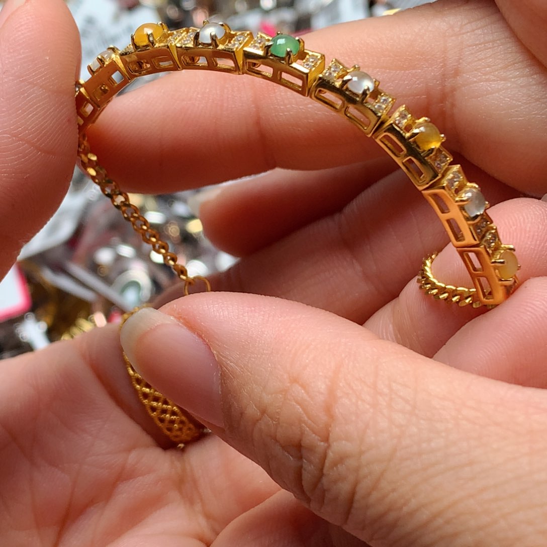 翡翠戒指银S925镶嵌天然翡翠手链