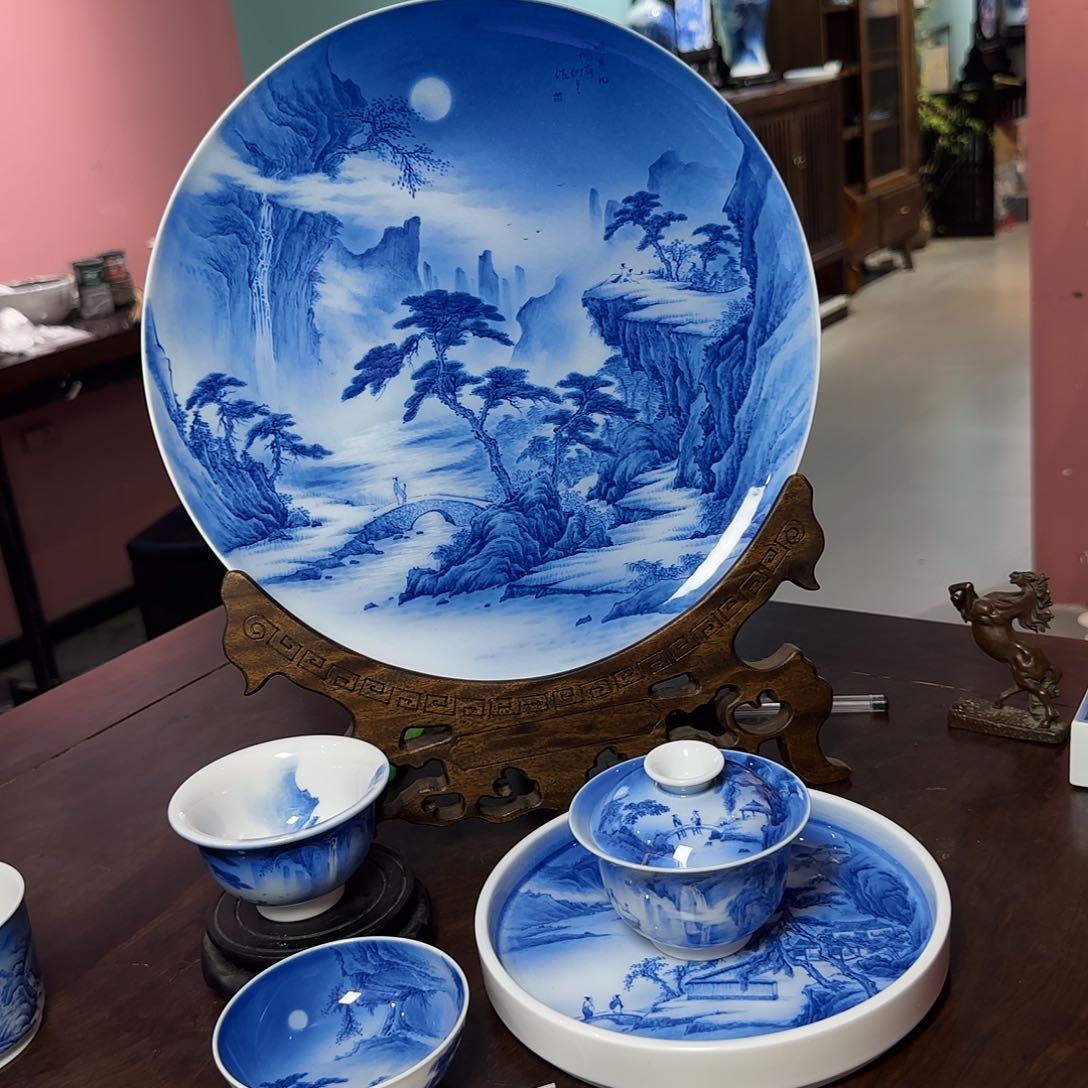 瓷片龍*青花山水赏盘