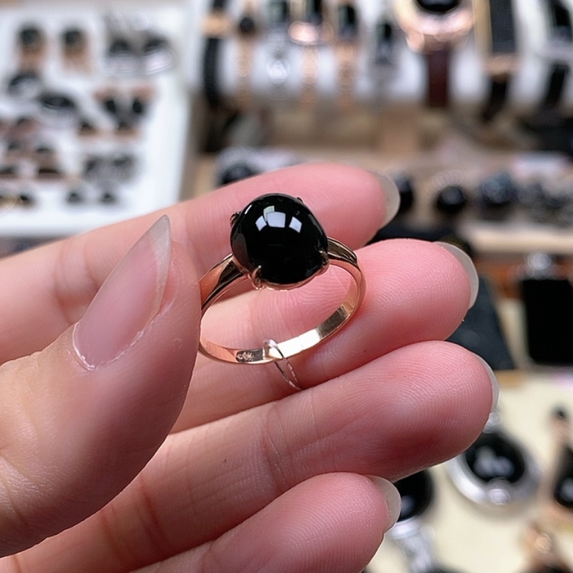 【闪购商品】翡翠戒指18K金镶嵌墨翠