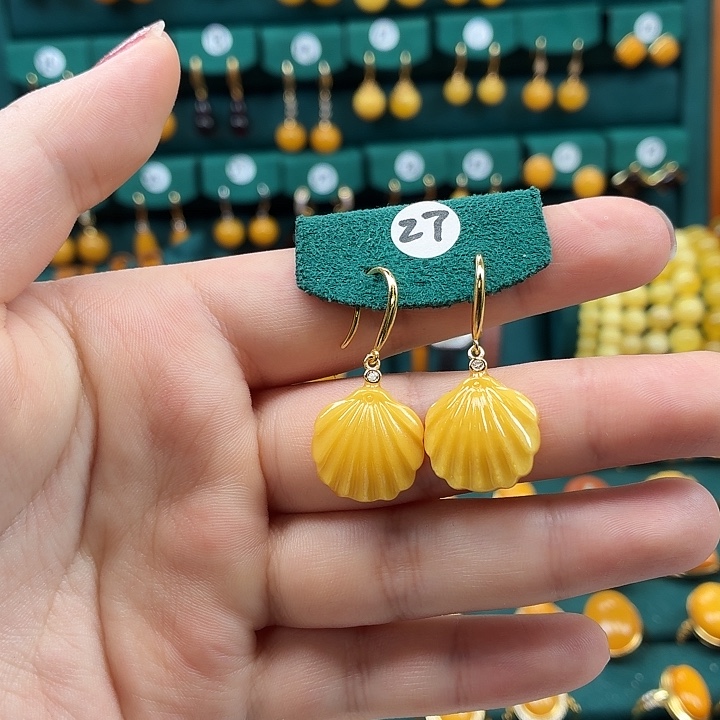 琥珀银S925镶嵌耳饰